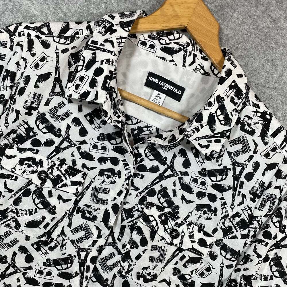 Karl Lagerfeld Paris Women's M Long Sleeve Button Down Shirt Paris Theme